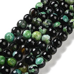 Natural Fire Crackle Agate Beads Strands, Dyed & Heated, Faceted, Round, Dark Green, 10mm, Hole: 0.8mm, about 37pcs/strand, 14''(35.5cm)(G-M437-A01-01F)