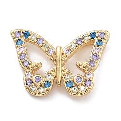 Rack Plating Brass Micro Pave Cubic Zirconia Pendants, Long-Lasting Plated, Lead Free & Cadmium Free, Butterfly, Colorful, 21.5x14.5x5.7mm, Hole: 6.5x2mm(KK-Z071-79G-01)