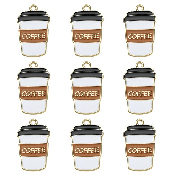 Alloy Enamel Pendants, Golden, Coffee Cup with Word Coffee Charm, Peru, 30x18x1.5mm, Hole: 2.2mm