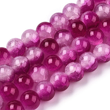 Crackle Baking Painted Imitation Jade Glass Beads Strands, Two Tone, Round, Medium Violet Red, 10mm, Hole: 1.4mm, about 80pcs/strand, 30.87''(78.4cm)