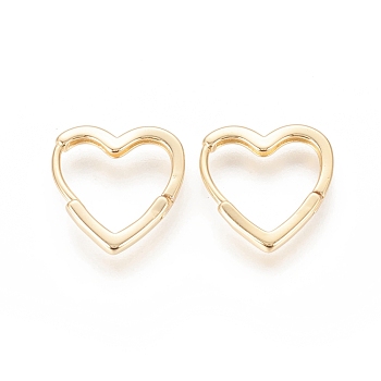 Brass Huggie Hoop Earrings, Long-Lasting Plated, Heart, Real 18K Gold Plated, 16.5x16x2mm, Pin: 1mm