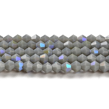 Opaque Solid Color Imitation Jade Glass Beads Strands, AB Color Plated, Faceted, Bicone, Gray, 4x4mm, Hole: 0.8mm, about 87~98pcs/strand, 12.76~14.61 inch(32.4~37.1cm)