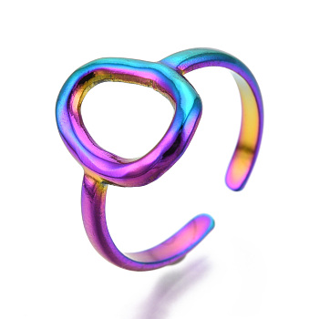 304 Stainless Steel Hollow Oval Cuff Rings, Open Rings for Women Girls, Rainbow Color, US Size 7(17.5mm)