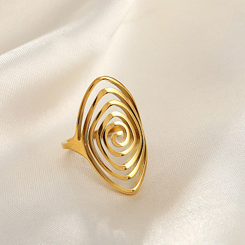 304 Stainless Steel Cuff Open Rings, Golden, Ion Plating(IP), Oval, Inner Diameter: Adjustable