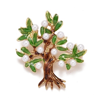 Christmas Tree Enamel Pin with Resin Pearl, Alloy Badge for Backpack Clothes, Golden, Green, 40x36x11mm