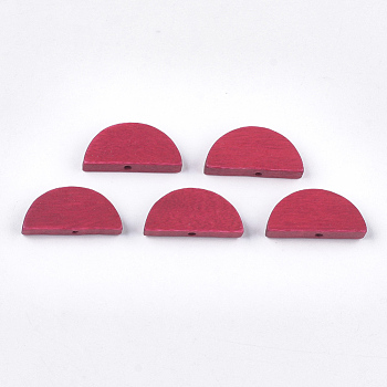 Painted Natural Wood Beads, Semicircle, Crimson, 10x20x4mm, Hole: 1.5mm