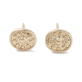 Flat Round Alloy Studs Earrings for Women, with 304 Stainless Steel Pins, Light Gold, 8~9mm