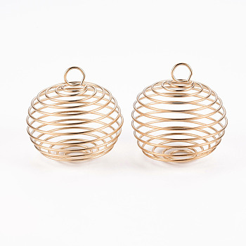Iron Wire Pendants, Spiral Bead Cage Pendants, Round, Light Gold, 35x30mm, Hole: 5mm