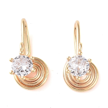 Crystal Rhinestone Clip-on Earrings, Ion Plating(IP) Brass Wire Wrap Spiral Non-piercing Earrings for Women, Real 18K Gold Plated, 16x10x10.5mm