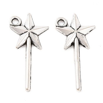 Fairy Tale Tibetan Style Alloy Magic Wand Pendants, Cadmium Free & Lead Free, Star, Antique Silver, 26x13x2mm, Hole: 2mm