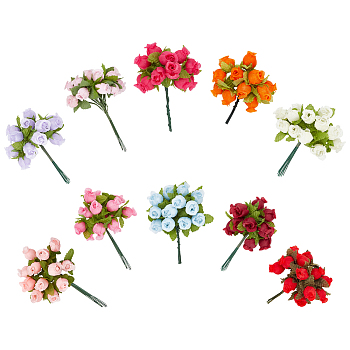 GOMAKERER 10Pcs 10 Colors Cloth Simulation Flower 12 Heads A Bouquet Roses, for Diy Crafts Wedding Home Decoration, Mixed Color, 78~120x71~93x36~40mm, 1pc/color