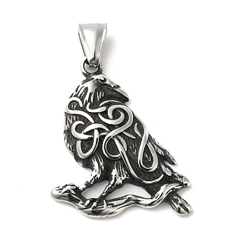 304 Stainless Steel Manual Polishing Pendants, Eagle Charms, Antique Silver, 39x31x4.5mm, Hole: 4x8.5mm