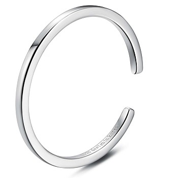 Rhodium Plated 925 Sterling Silver OPen Cuff Ring, Simple Stackable Ring for Women, Platinum, US Size 5 1/4(15.9mm)