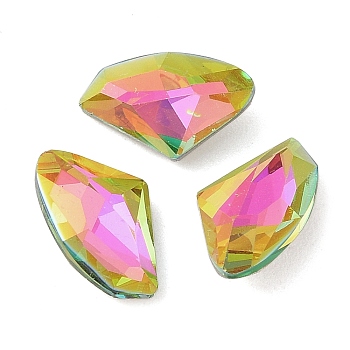 Glass Rhinestone Cabochons, Flat Back & Back Plated, Faceted, Axe, Vitrail Rose, 14x9x4.5mm