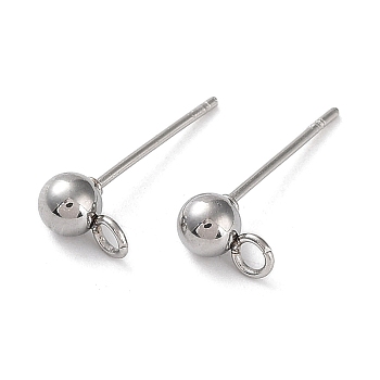 304 Stainless Steel Stud Earring Findings, with Open Loop, Round, Stainless Steel Color, 16x4mm, Hole: 1.8mm, Pin: 0.7mm
