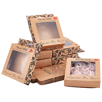 Elite 24Pcs Kraft Paper Boxes, Clear Window Packaging Boxes, Square, BurlyWood, Box: 10x10cm, Unfold: 19.4x12.5x0.08cm