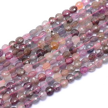 Natural Red Corundum/Ruby and Sapphire Beads Strands, Faceted, Flat Round, 4x2.5mm, Hole: 0.6mm, about 100pcs/strand, 15.35 inch(39cm)