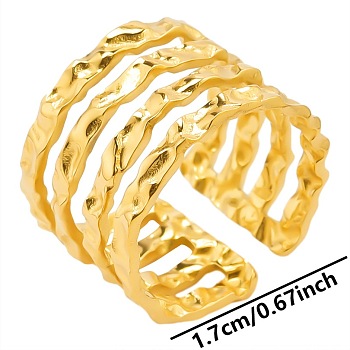 Multi-layer Stainless Steel Minimalist Open Cuff Ring for Unisex, Golden