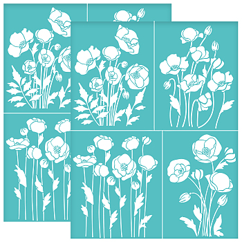 Self-Adhesive Silk Screen Printing Stencil, for Painting on Wood, DIY Decoration T-Shirt Fabric, Turquoise, Flower, 280x220mm