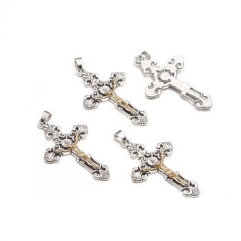 Alloy Big Pendants, for Easter, Crucifix Cross, Antique Silver & Golden, 51x30.5x4.5mm, Hole: 5.5X5mm