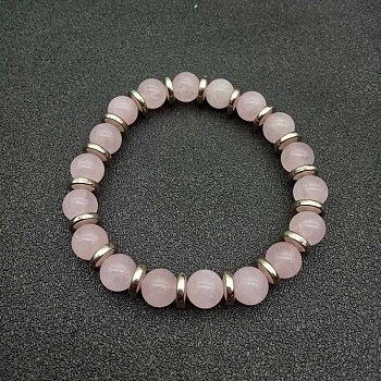 Round Natural Rose Quartz Beaded Stretch Bracelets for Women Men