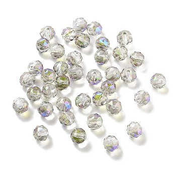 Electroplate Round Glass Beads ,Full Rainbow Plated, Faceted, Light Grey, 8mm, Hole: 1.4mm