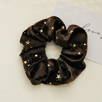 Solid Color with Star Cloth Ponytail Scrunchy Hair Ties, Ponytail Holder Hair Accessories for Women and Girls, Coffee, 110mm