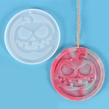 DIY Pumpkin Pendant Silicone Molds, Resin Casting Molds, UV Resin, Epoxy Resin Craft Making, Halloween Theme, Round, White, 104x7mm, Hole: 2.8mm