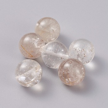 Natural Rutilated Quartz Beads, Round, 12mm, Hole: 0.8~1.2mm