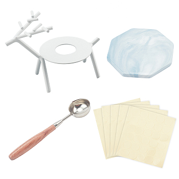 CRASPIRE DIY Scrapbook Kits, Including Baking Painted Iron Wax Furnace, Marble Pattern Porcelain Cup Coasters, Iron Wax Sticks Melting Spoon, Gift Tag Labels Self-Adhesive Present Stickers, White, 118x66x87mm, Hole: 26mm
