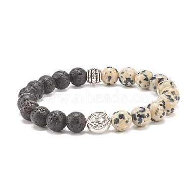 Natural Lava Rock & Gemstone Stretch Bracelet with Alloy Jesus Beads(BJEW-JB08013)-4