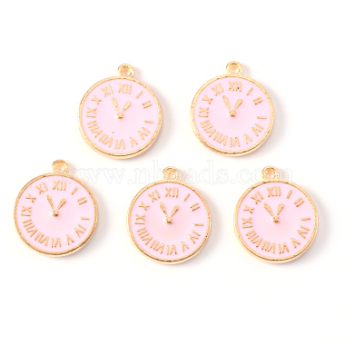 Light Gold Pink Clock Alloy+Enamel Pendants