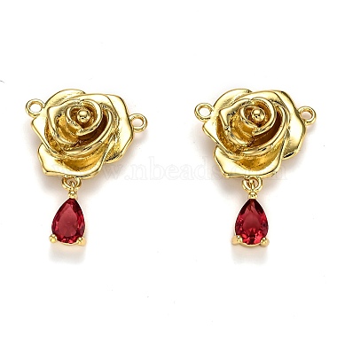 Real 18K Gold Plated Red Flower Brass+Cubic Zirconia Pendants