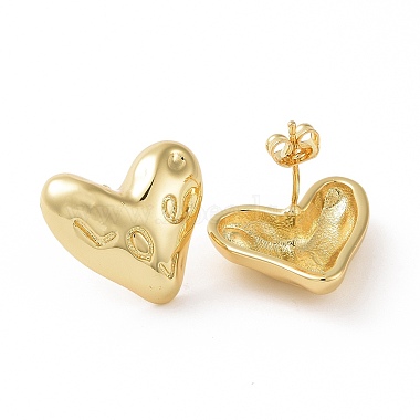 Brass Heart Stud Earrings for Women(EJEW-C008-27G)-2