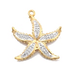 304 Stainless Steel Polymer Clay Rhinestone Pendants,  Vacuum Plating, Starfish, 26.5x24.5x2.5mm, Hole: 1.7mm(RESI-R155-012G-02)
