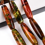 Natural Fire Crackle Agate Beads Strands, Rice, Dyed & Heated, Chocolate, 41~63x11~15mm, Hole: 1.6~2mm, about 8~9pcs/strand, 15.75~17.13 inch(40~43.5cm)(G-Q606-62)