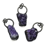 Electroplated Raw Natural Amethyst Pendants, Neggets Charms with Brass Rings, Antique Bronze, 43.5~46.5x16.5~27x13.5~20.5mm, Hole: 6.5mm(G-K404-03AB)