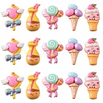 40Pcs 5 Styles Dessert Theme Opaque Resin Cabochons, Imitation Food, Heart & Bottle & Ice Cream & Candy Shape, Mixed Color, 31~36.5x17~30x6.5~8mm, 8pcs/style(RESI-CJ0003-03)