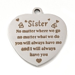 Non-Tarnish 201 Stainless Steel Pendants, Family Theme Message Charms, Heart with Word Charms, Stainless Steel Color, 30.5x29x2mm, Hole: 3mm(STAS-L079-26P-02)