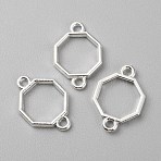 Zinc Alloy Open Back Bezel Connector Charms, Links For DIY UV Resin, Epoxy Resin, Pressed Flower Jewelry, Silver Color, Hexagon, 17.5x12x1.8mm, Hole: 1.6mm(FIND-WH0139-69G-S)
