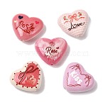 Valentine's Day Printed Opaque Acrylic Beads, Heart with Word Love/Rose/Kiss, Mixed Color, 21x24x9mm, Hole: 2mm(OACR-Z039-01)
