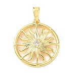Brass Micro Pave Cubic Zirconia Pendants, Sun Charms, Real 18K Gold Plated, 20x18x3mm, Hole: 5x2.8mm(KK-F914-02B-G)