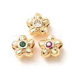 Brass Pave Cubic Zirconia Spacer Beads, Flower, Rack Plating, Long-Lasting Plated, Lead Free & Cadmium Free, Real 18K Gold Plated, Mixed Color, 6.5x6.5x4.5mm, Hole: 1.2mm(KK-F942-26G)