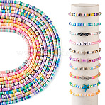 10Strands 10 Colors Handmade Polymer Clay Beads, Pearlized, Heishi Beads, for DIY Jewelry Crafts Supplies, Disc, Mixed Color, 4x1mm, Hole: 1.5mm, 1strand/color(CLAY-TA0001-52)