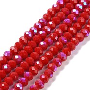 Electroplate Opaque Solid Color Glass Beads Strands, Half Rainbow Plated, Faceted, Rondelle, Dark Red, 2.5x1.5mm, Hole: 0.4mm, about 150~155pcs/strand, 32~33cm(EGLA-A034-P1mm-L04)