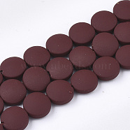 Spray Painted Non-magnetic Synthetic Hematite Beads Strands, Flat Round, Brown, 8.5x4mm, Hole: 1mm, about 48pcs/strand, 15.7 inch(G-T116-02-21)