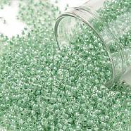 TOHO Round Seed Beads, Japanese Seed Beads, (354) Inside Color Crystal/Mint Julep Lined, 11/0, 2.2mm, Hole: 0.8mm, about 1110pcs/10g(X-SEED-TR11-0354)