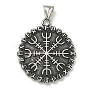 316 Surgical Stainless Steel Pendants, Flat Round, Antique Silver, Compass, 44.5x38.5x3mm, Hole: 4x8mm(STAS-Z073-73AS-02)