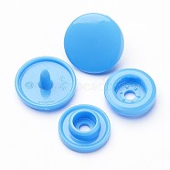 Resin Snap Fasteners, Raincoat Buttons, Flat Round, Deep Sky Blue, Cap: 12x6.5mm, Pin: 2mm, Stud: 10.5x3.5mm, Hole: 2mm, Socket: 10.5x3mm, Hole: 2mm(SNAP-A057-001H)