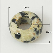 Gemstone European Beads, Natural Dalmatian Jasper, Large Hole Beads, Rondelle, Beige/Black, 12x6mm, Hole: 5mm(X-SPDL-H005-1)